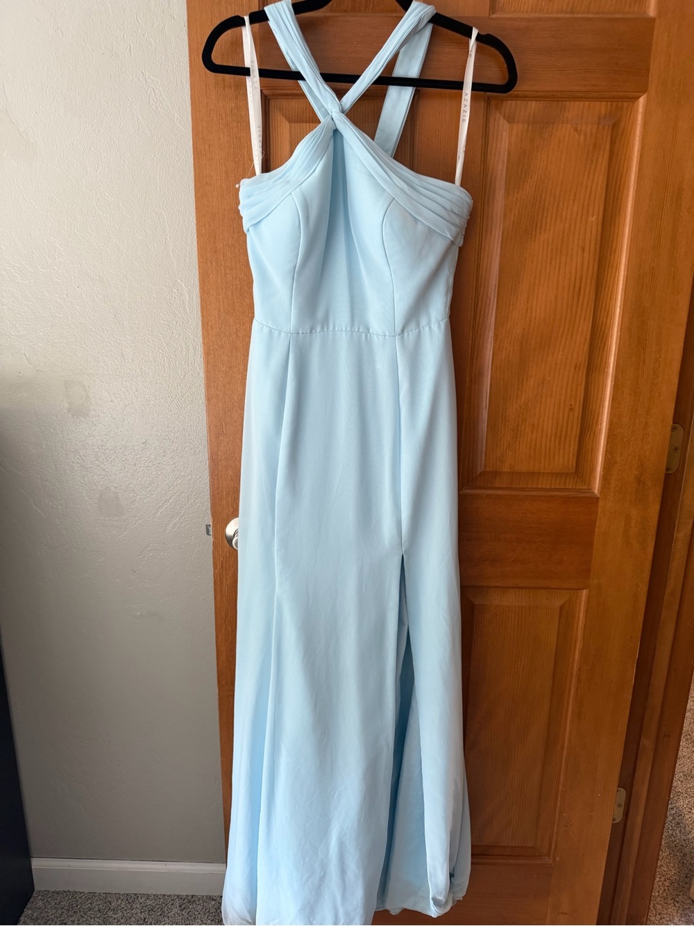 Azazie Light Blue Cross-Back Formal Gown